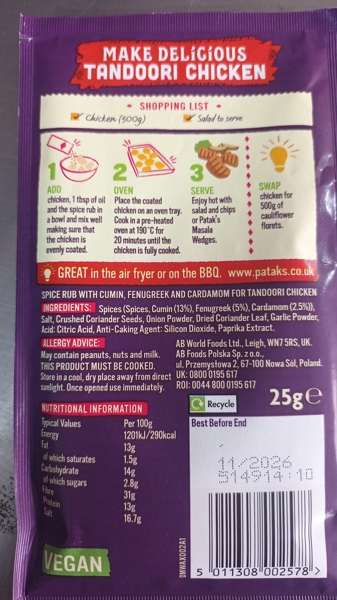 Pataks Tandoori Chicken Spice Rub 25g