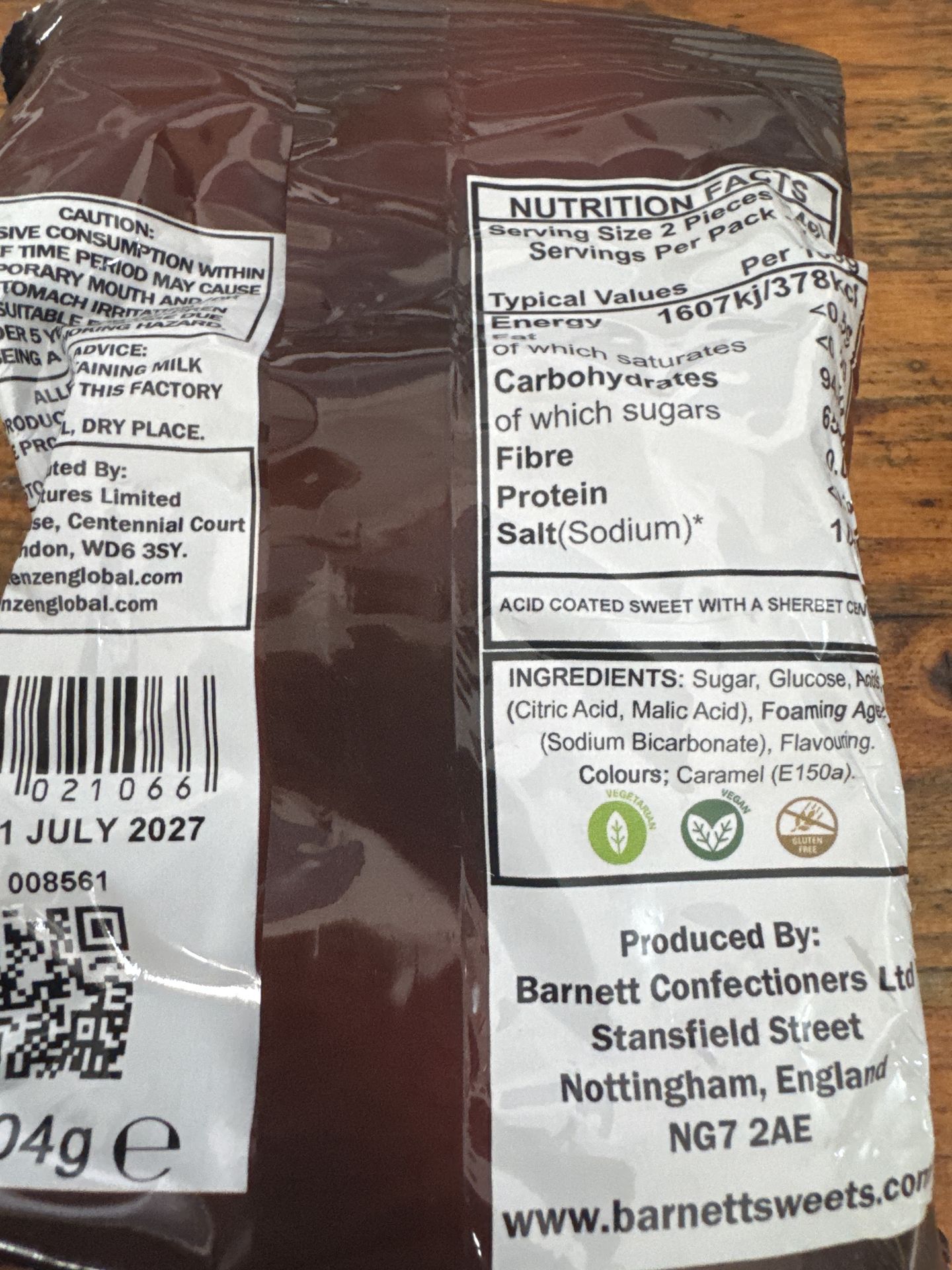 Barnetts Mega Sour Cola 104g