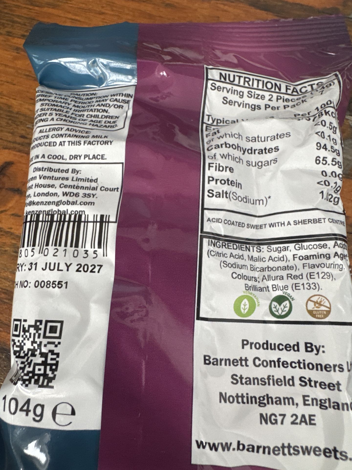 Barnetts Mega Sour Bubblegum 104g
