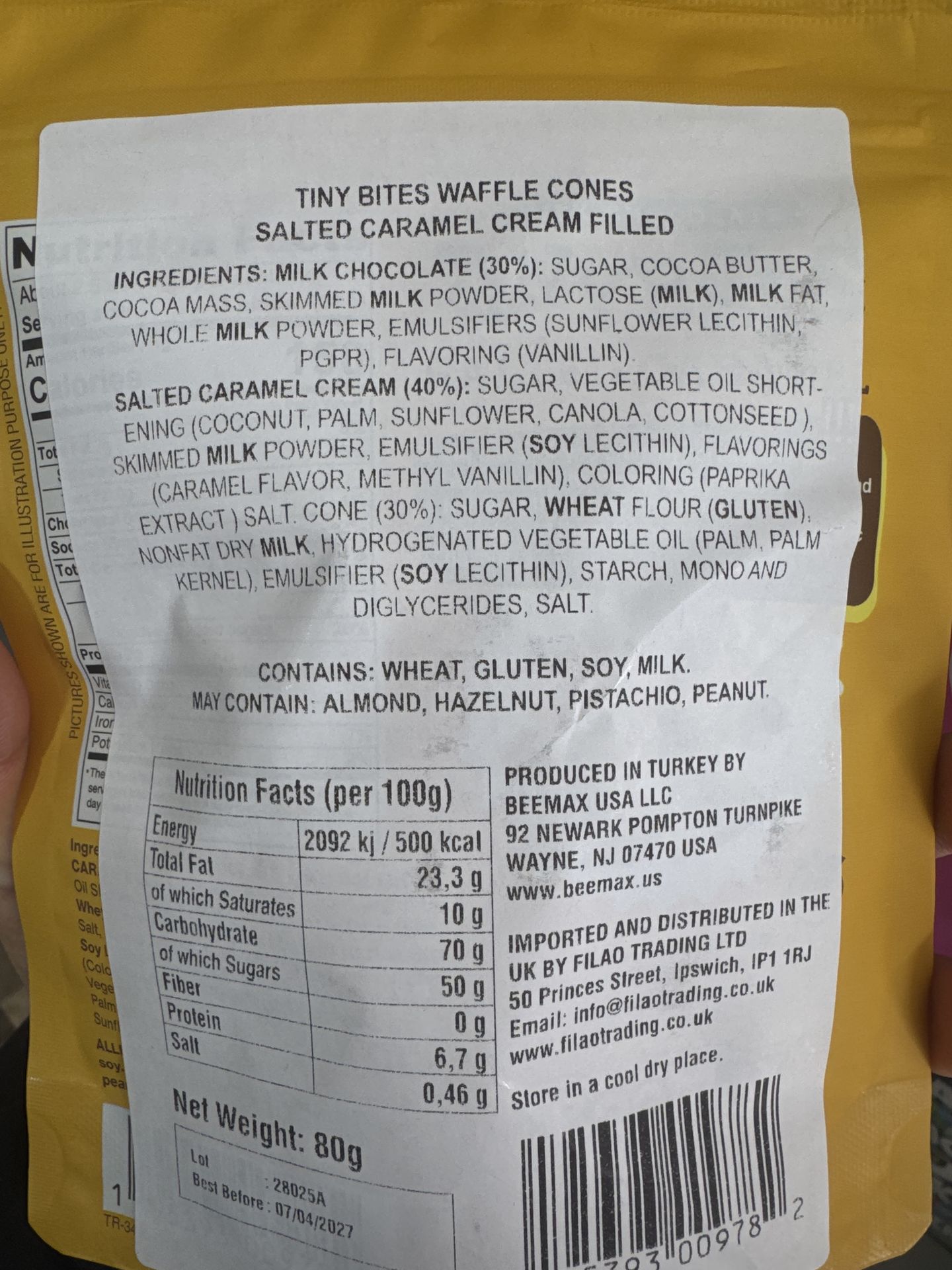Tiny Bites Waffle Cones Salted Caramel 80g