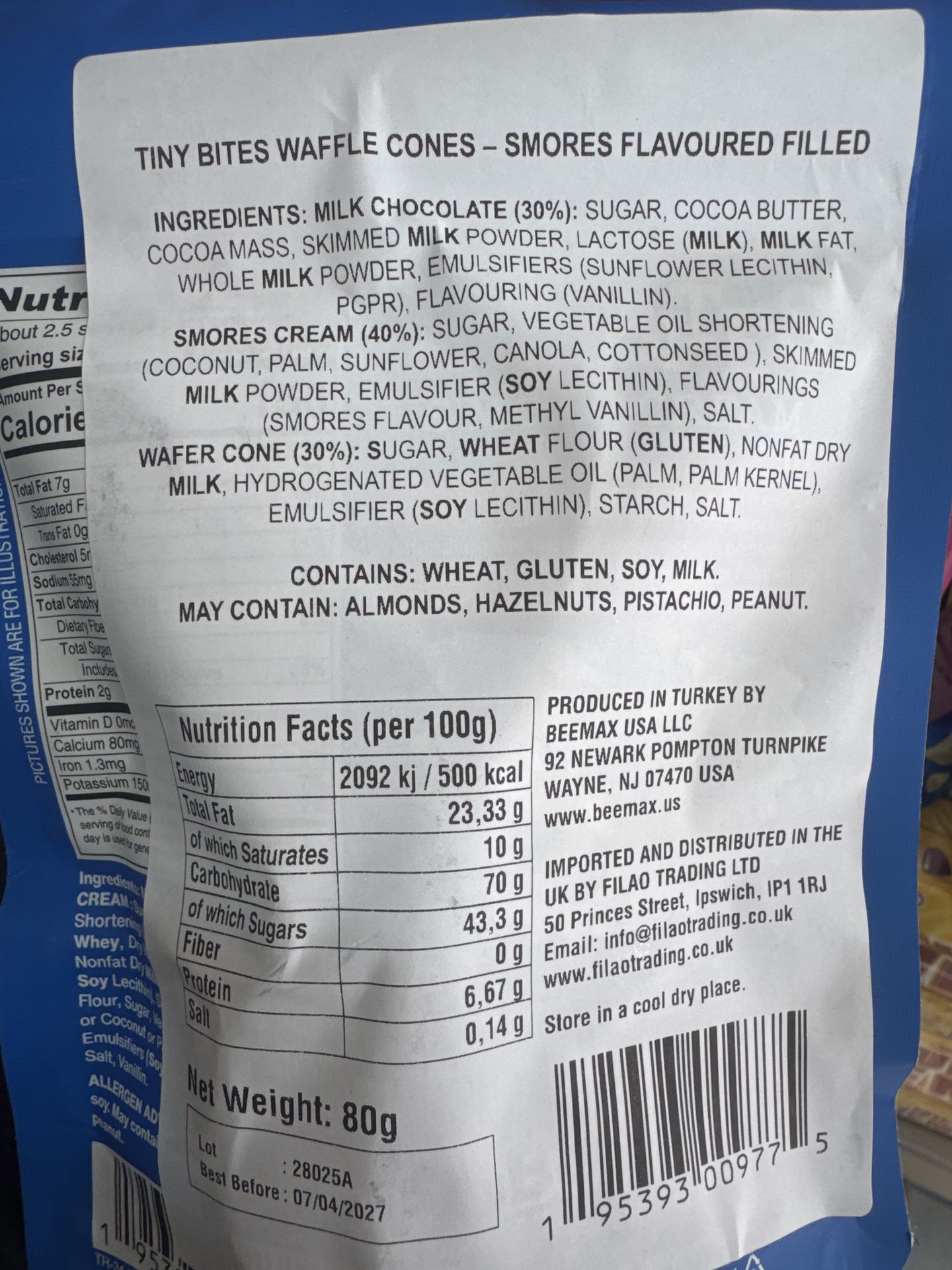 Tiny Bites Waffle Cones S'More Cream 80g